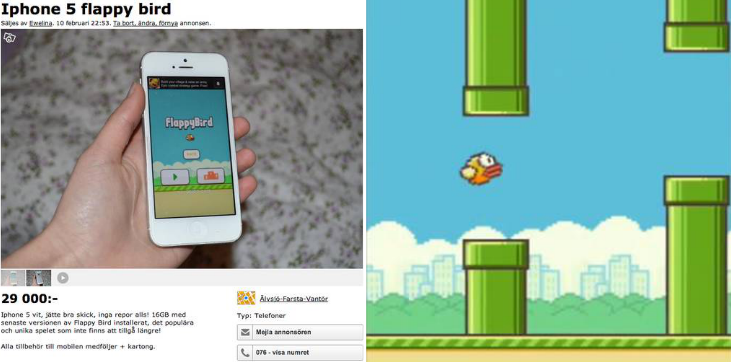 Flappy Bird, Tradera, Blocket